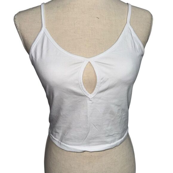 Kaly Chic Solid White Sleeveless adjustable spaghetti strap crop top cotton M - Picture 10 of 11
